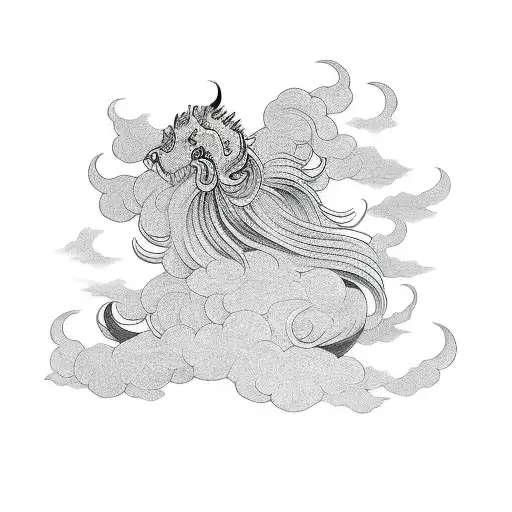 clouds with the name raniya in japanese tattoo design idea