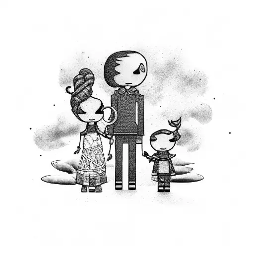 stickman family with 1 child tattoo design idea