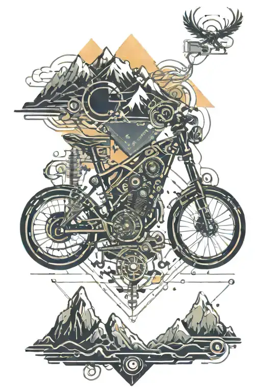 mountains bike ride with compass surrounded tattoo design idea