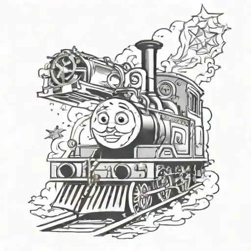 Thomas the tank with Elsa Fire Stars tattoo design idea