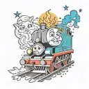 Thomas the tank with Elsa Fire Stars tattoo design idea