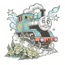 Thomas the tank with Elsa Fire Stars tattoo design idea