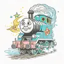 Thomas the tank with Elsa Fire Stars tattoo design idea