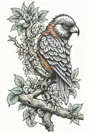 mean bird on tree branch tattoo design idea