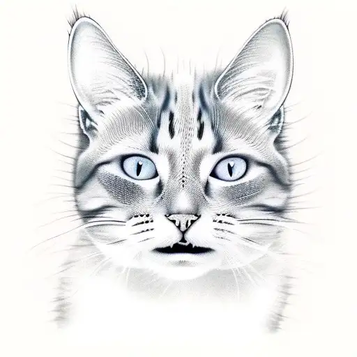 cat without ears, open screaming mouth, light gray fur, in space  tattoo design idea