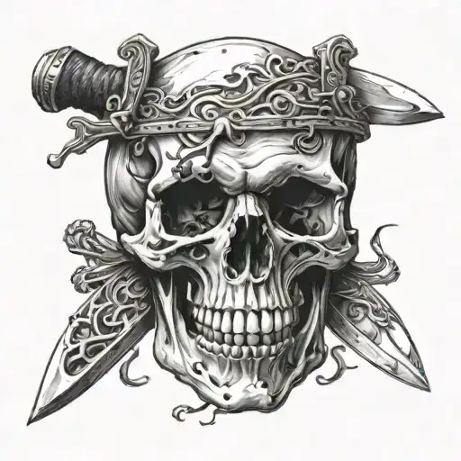skull and knife tattoo design idea