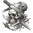 skull and knife tattoo design idea