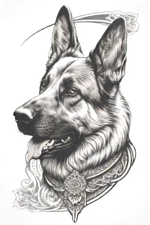 sleeve tattoo design of German shepherd dog combined with mandala tattoo design idea