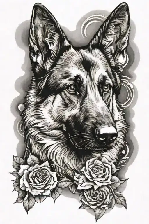 sleeve tattoo design of German shepherd dog wearing tattoo design idea