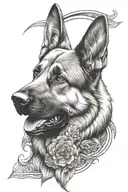 sleeve tattoo design of German shepherd dog combined with mandala tattoo design idea