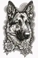 sleeve tattoo design of German shepherd dog wearing tattoo design idea