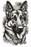 sleeve tattoo design of German shepherd dog wearing tattoo design idea