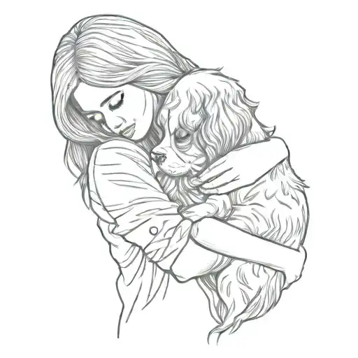 woman hugging her cavalier king charles spaniel tattoo design idea