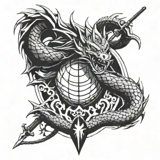 Dragon Ball Z's Esfera del dragón combined carta the Yugioh a katana from Kimetsu no Yaiba tattoo design idea