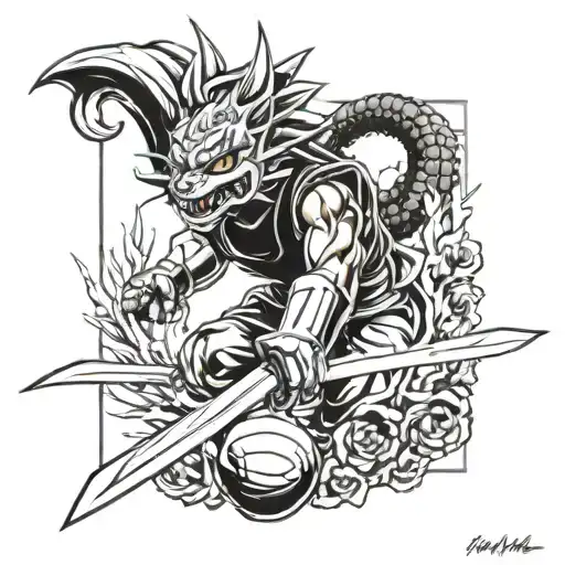 Dragon Ball combined card the Yugioh a katana from Kimetsu no Yaiba tattoo design idea