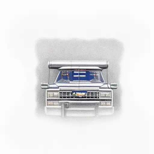 A realistic portrait of your 1996 Chevy truck surrounded by rebel flags tattoo design idea