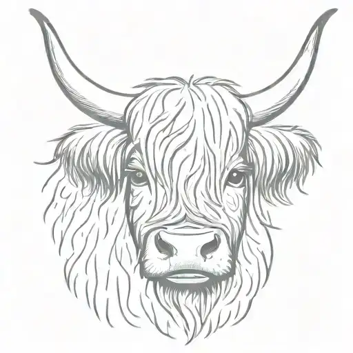 cute emo highland cow with bangs covering one eye  tattoo design idea