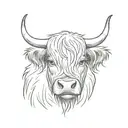 cute emo highland cow with bangs covering one eye  tattoo design idea