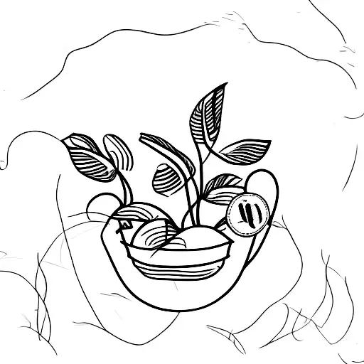 A minimalist coffee bean plant growing out of a bicycle basket tattoo design idea