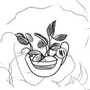 A minimalist coffee bean plant growing out of a bicycle basket tattoo design idea