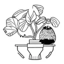 A minimalist coffee bean plant growing out of a bicycle basket tattoo design idea