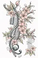 Music notes and cherry blossom branch tattoo design idea