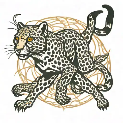 A unique tattoo design combining a cheetah running at full speed with spider web patterns, reflecting the client's interest in speed and spider webs tattoo design idea