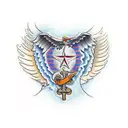 the name Jason W. Maxwell written in cursive with angel wings on both sides tattoo design idea