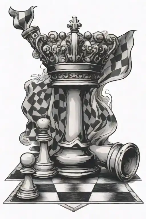 A racing flag morphing into a chess board, symbolizing the strategic mindset of a regional manager tattoo design idea