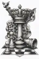 A racing flag morphing into a chess board, symbolizing the strategic mindset of a regional manager tattoo design idea