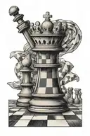 A racing flag morphing into a chess board, symbolizing the strategic mindset of a regional manager tattoo design idea