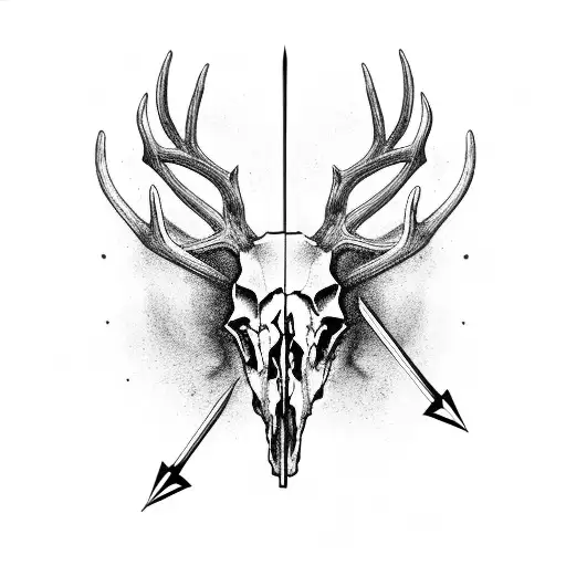 deer skull with arrow head tattoo design idea