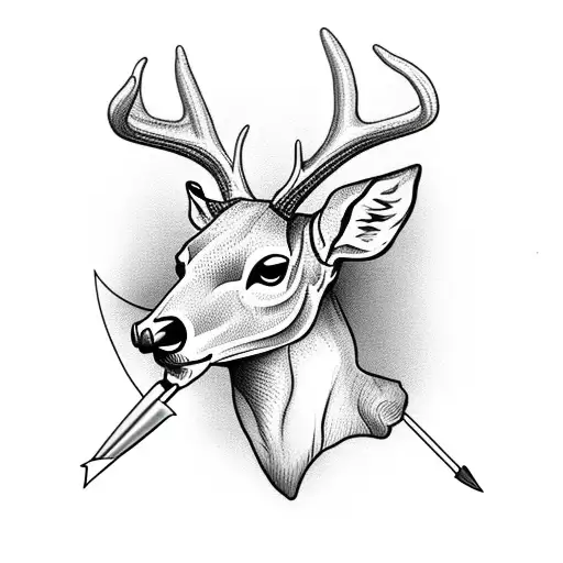 deer skull with arrow head tattoo design idea