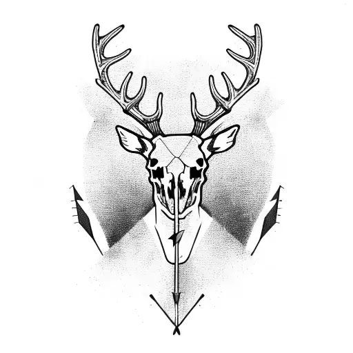 deer skull with arrow tattoo design idea