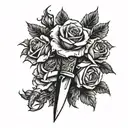 knife and roses  tattoo design idea