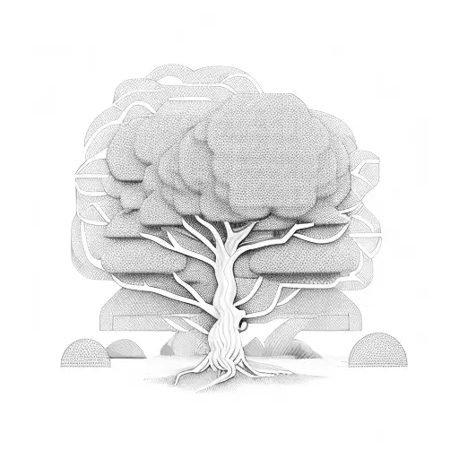 minimal banyan tree in hexagonal frame tattoo design idea