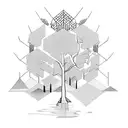 minimal banyan tree in hexagonal frame tattoo design idea