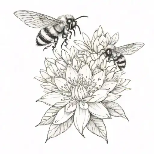 manuka, protea, bumblebee flying tattoo design idea