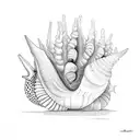 5 shells grouped, conch, nautalis, cowrie, starfish, nautalis tattoo design idea