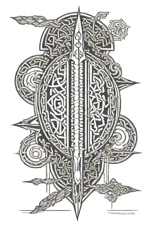 Celtic ogham with design featuring a spear tattoo design idea