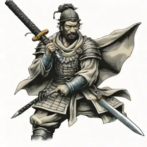 yasuke black samurai warrior holding sword tattoo design idea