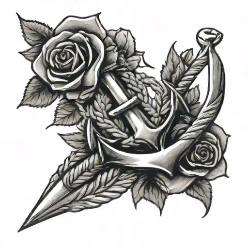 anchor with rope and roses and ΔΓ tattoo design idea