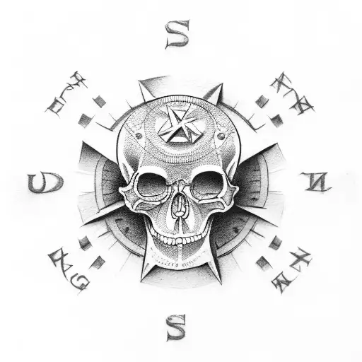 rock climbing compass skull tattoo design idea
