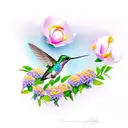 Hummingbird surrounded by flowers tattoo design idea