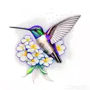 Hummingbird surrounded by flowers tattoo design idea
