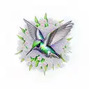 Hummingbird surrounded by flowers tattoo design idea
