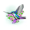 Hummingbird surrounded by flowers tattoo design idea