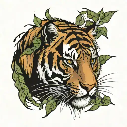 Camouflage tiger in woods tattoo design idea