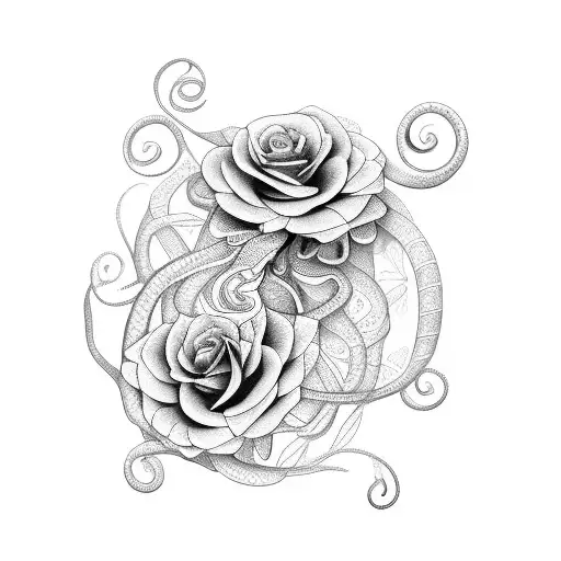 snake around flowers with butterflies  tattoo design idea