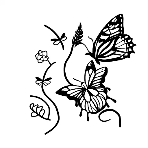snake, butterfly and flowers  tattoo design idea